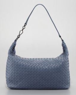 Medium Woven Leather Shoulder Bag, Blue