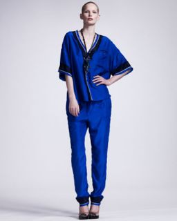 Lanvin Silk Satin Pajama Top & Elastic Cuffed Satin Pants   Neiman