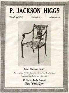 1923 P Jackson Higgs of NYC Ad for Iron Garden Chairs