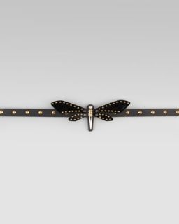 D0BQZ Gucci Adjustable Leather Dragonfly Belt, Nero