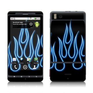 Blue Neon Flames Skin Decal Sticker for Motorola Droid X