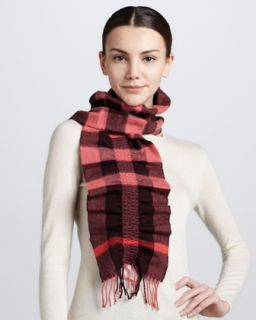 ruched check cashmere scarf coral $ 295