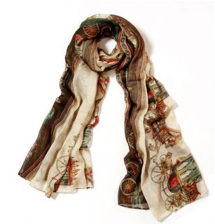 New Women Cotton Horse Wheel Carriage Design Lady Rectangle Scarf