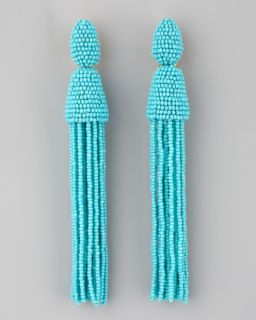 Y18MN Oscar de la Renta Long Beaded Tassel Earrings, Turquoise