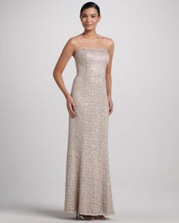 T5ZLQ Kay Unger New York Strapless Gown with Sequined & Lace Overlay