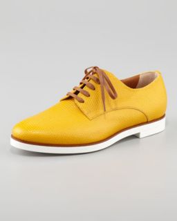 S9788 Fendi Lizard Stamped Leather Lace Up, Yellow