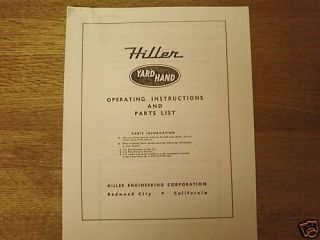 HILLER YARD HAND TRACTOR /  50S MANUAL COPY