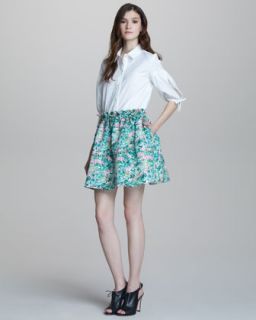 RED Valentino Short Sleeve Blouse & A Line Floral Print Skirt   Neiman