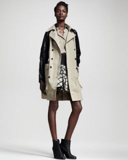 471R Rag & Bone Bishop Leather Sleeve Trenchcoat & Daisy Windowpane