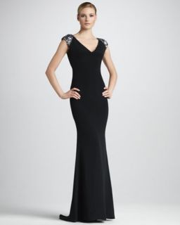 T5ACH Notte by Marchesa Embroidered Silk Gown