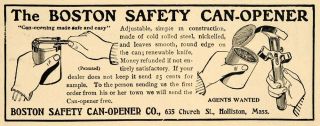 1904 Ad Boston Can Opener Safety Holliston Canning Original