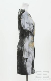 Helmut Lang Black Grey Orange Silk Powder Print Long Sleeve Dress Size