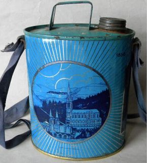 Vintage Lourdes Souvenir Holy Water Litho Tin Canteen 1958 Centennial
