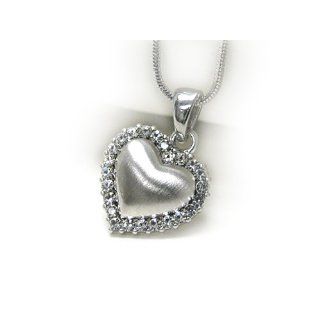 White Gold Plating Puffy Heart with Crystal Pendant
