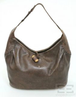 Henry Beguelin Brown Distressed Leather Wood Toggle Shoulder Bag