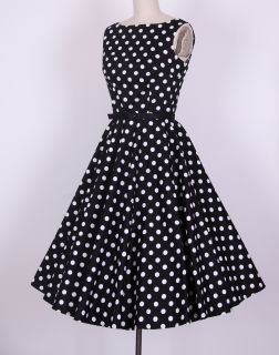 50s Audrey Hepburn Style Black White Dots Dress Size s 4X Pinup
