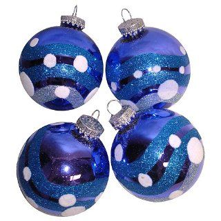 Set of 4 Shiny Blue Glitter Glass Ball Christmas Ornaments