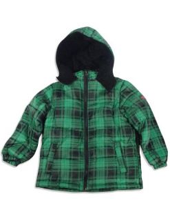 iXtreme   Boys Plaid Hooded Winter Jacket, Green, Black