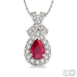 7x5mm Pear Shape Ruby and 1/2 Ctw Round Diamond Pendant in