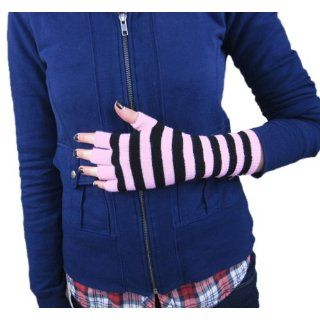 New Gothic Black and Pink Striped Fingerless Knit Texting