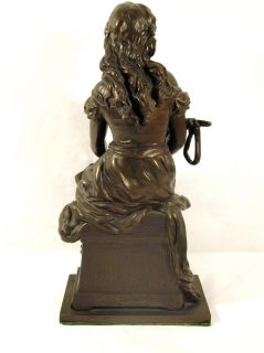 Antique Hippolyte Hip Moreau Bronze Sculpture Maiden Seated with Lute