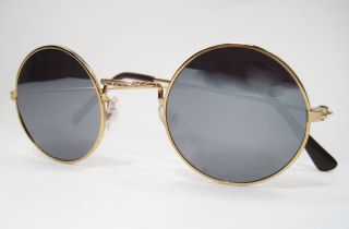 Round John Glasses Hippie Sunglasses 60s Mirrored Gold