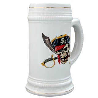 Stein (Glass Drink Mug Cup) Pirate Skull with Bandana