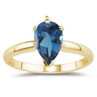 55 Cts London Blue Topaz Solitaire Ring in 14K Yellow Gold 7.0