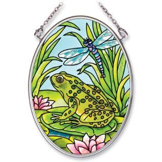 Amia Hand Painted Glass Suncatcher with Frog and Dragonfly
