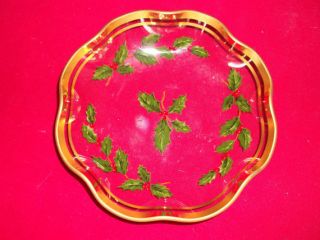 Holliday Vintage Clear Glass Dish with Holly Print