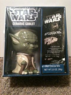 New Star Wars Yoda Ceramic Goblet Mug Glass Cup Hot Cocoa Mix Gift Set