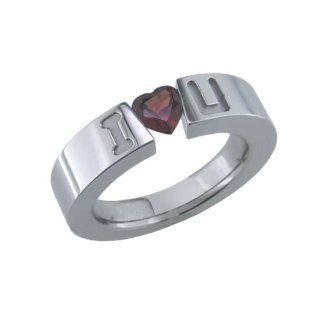 amour Beautiful I love you Titanium Ring with Heart Shaped Garnet