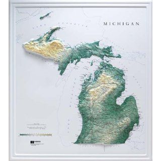 MICHIGAN Raised Relief Map Raven Style with Gold Plastic