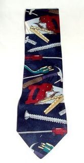 Home Improvement Tool Time Navy Blue Red Green Grey Neck Tie