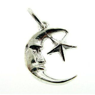 925 Authentic Sterling Silver Charm Half Moon and Star Jewelry