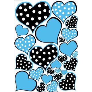 Blue and Black Polka Dot Heart Wall Decals Stickers Baby