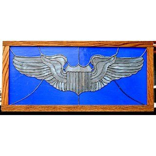 Stained Glass Air Force Pilot Wings Framed in Oak Ready to