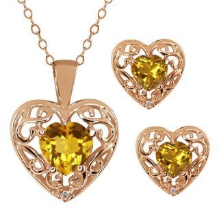 68 Ct Heart Shape Yellow Citrine Gemstone 14k Rose Gold Pendant