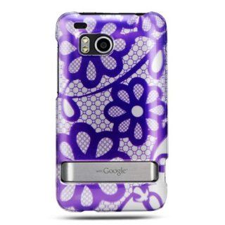 Rubberized phone case with puple lace flower design that