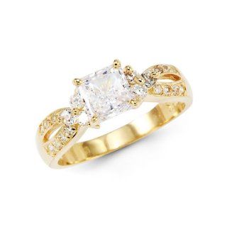 Engagment Ring CZ Cubic Zirconia Princess Solitaire 14k Yellow Gold