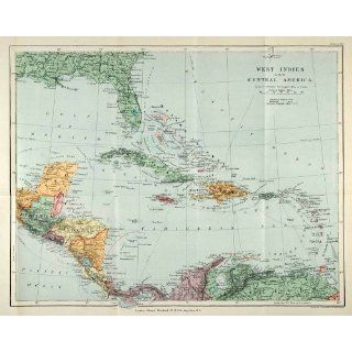 1901 Lithograph West Indies & Central America Gulf of