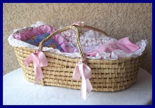 Carrying Moses Basket Floral Pink Fits A 19 Doll WOW