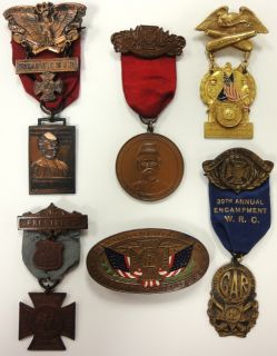 Civil War Veterans Indiana Womans Relief Corp GRP Parade Flag Medals