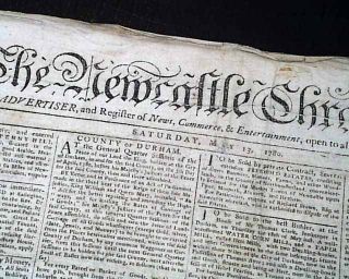 RARE 1780 Newcastle Upon Tyne England Revolutionary War Newspaper