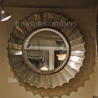 Antiqued Etched Round Gold Leaf Wall Mirror Horchow