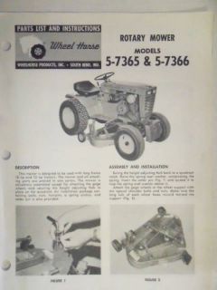Wheel Horse Rotary Mower 5 7365 57366 Parts List Manual