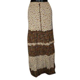 Maxi Skirt Bohemian Retro Peasant Skirt Ivory Brown Dot