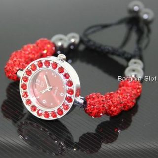 Shamballa Crystal Disco Ball Red Bracelet Diamante Shambala Gift Watch