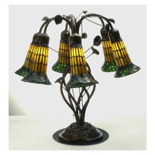 Tiffany Pond Lily Amber and Green Six Light Table Lamp   
