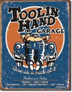  Hand Mechanic Shop Garage Hourly Service Rate Funny Metal Tin Sign USA